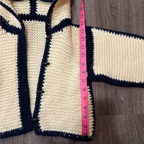 Hand Knit Kids Cream and Blue Sweater - Picture 4 of 6